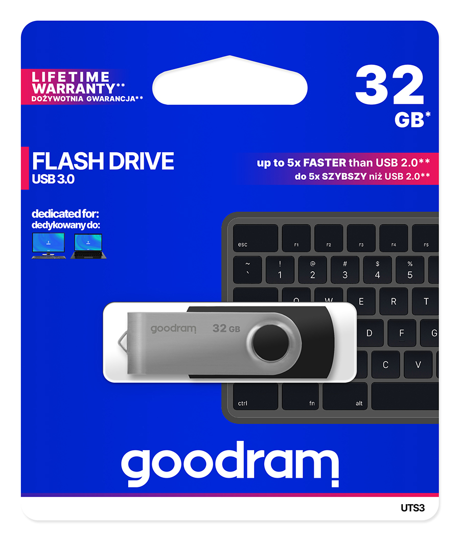 GoodRAM Pendrive 32GB UTS3 BLACK USB 3.2 - retail blister - UTS3-0320K0R11