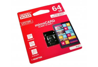 GoodRAM microSD 64GB class 10 UHS I + adapter - retail blister - M1AA-0640R12
