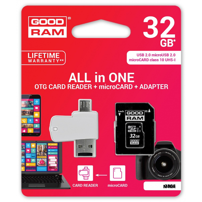GoodRAM microSD 32GB class 10 + adpter + card reader - blister - M1A4-0320R12