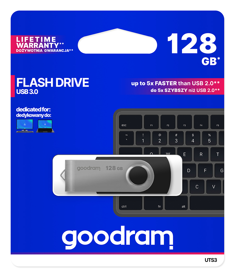 GoodRAM Pendrive 128GB UTS3 BLACK USB 3.0 - retail blister - UTS3-1280K0R11