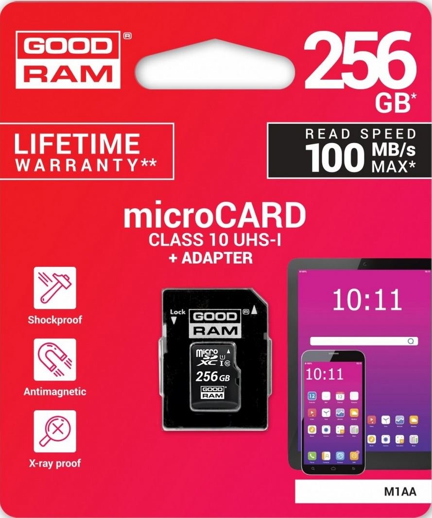 GoodRAM microSD 256GB class 10 UHS I + adapter - retail blister - M1AA-2560R12