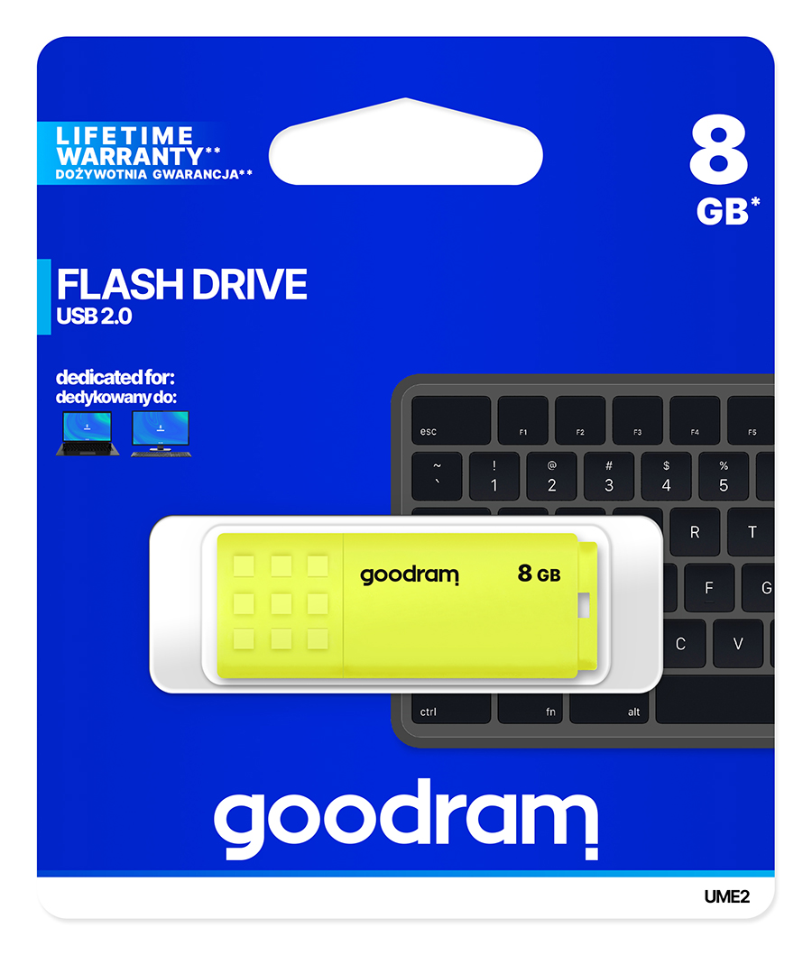 GoodRAM Pendrive 8GB UME2 yellow USB 2.0 - retail blister - UME2-0080Y0R11