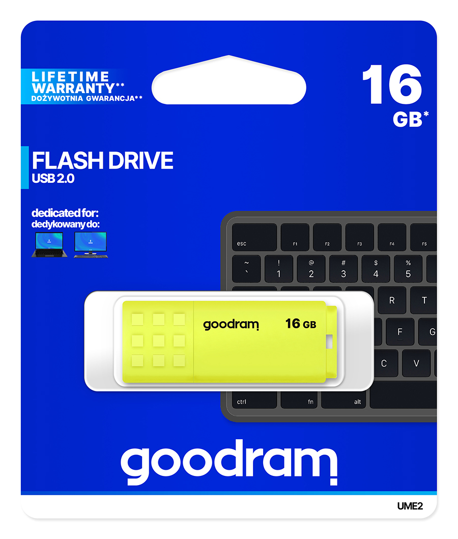 GoodRAM Pendrive 16GB UME2 yellow USB 2.0 - retail blister - UME2-0160Y0R11
