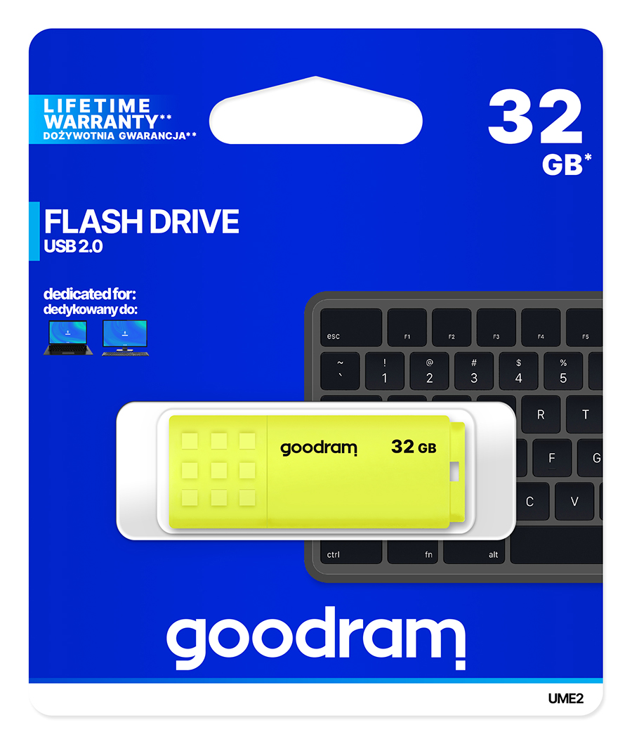 GoodRAM Pendrive 32GB UME2 yellow USB 2.0 - retail blister - UME2-0320Y0R11