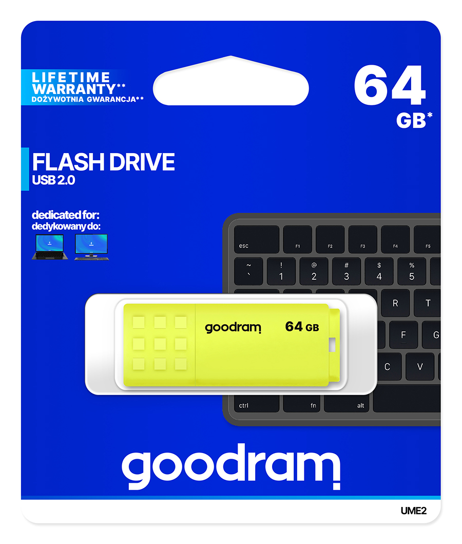 GoodRAM Pendrive 64GB UME2 yellow USB 2.0 - retail blister - UME2-0640Y0R11