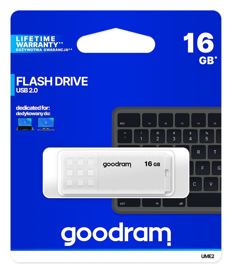 GoodRAM Pendrive 16GB UME2 white USB 2.0 - retail blister - UME2-0160W0R11