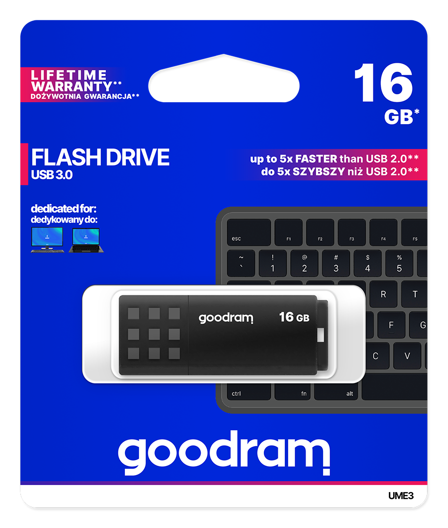 GoodRAM Pendrive 16GB BLACK USB 3.0 - retail blister - UME3-0160K0R11