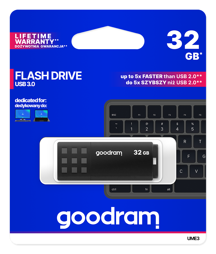GoodRAM Pendrive 32GB BLACK USB 3.0 - retail blister - UME3-0320K0R11
