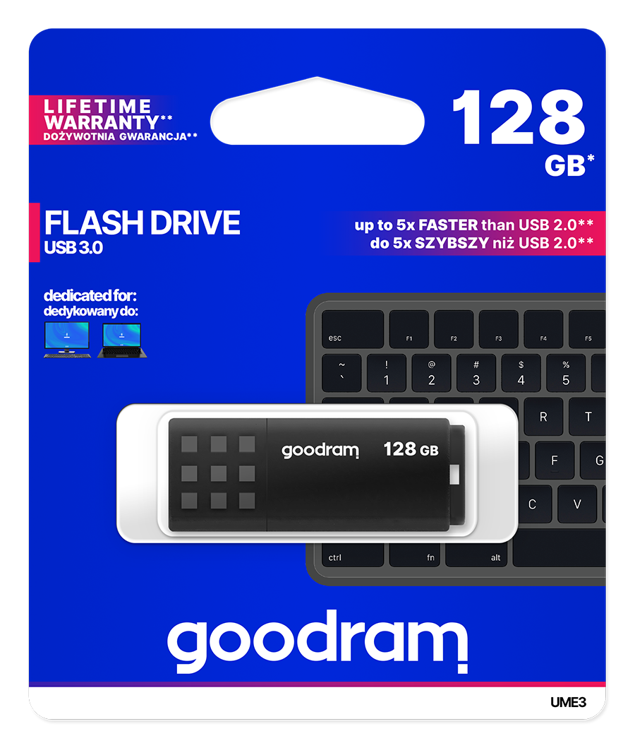 GoodRAM Pendrive 128GB BLACK USB 3.0 - retail blister - UME3-1280K0R11