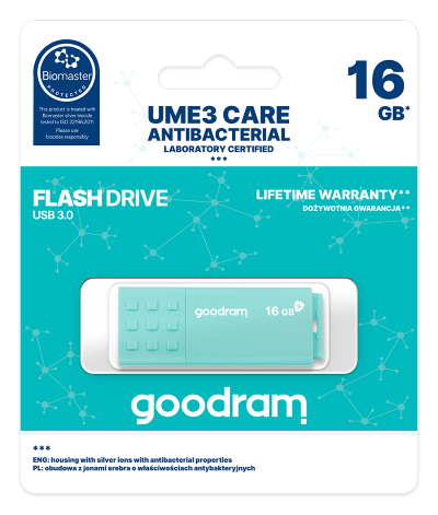 GoodRAM Pendrive 16GB UME3 CARE - ANTIBATTERICA - USB 3.0 - UME3-0160CRR11
