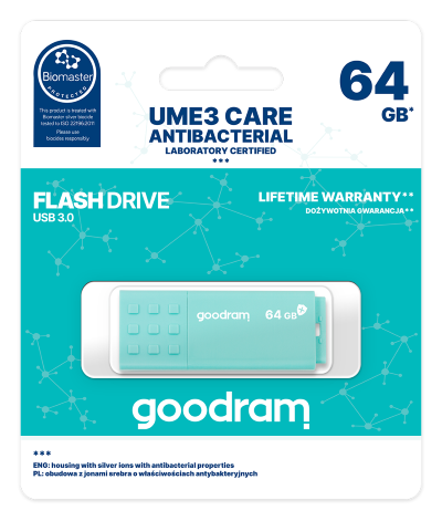 GoodRAM Pendrive 64GB UME3 CARE - ANTIBATTERICA - USB 3.0 - UME3-0640CRR11