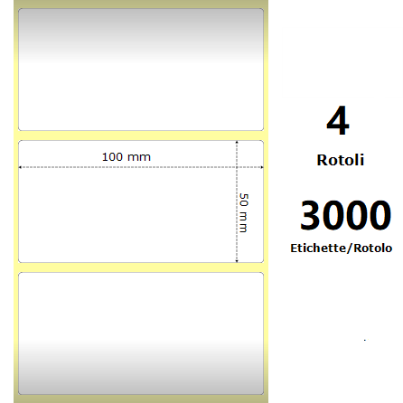 White 100x50mm,3000 Et/Rotolo Z-1000D, 3.9x2x3 Core, 4 Rolls