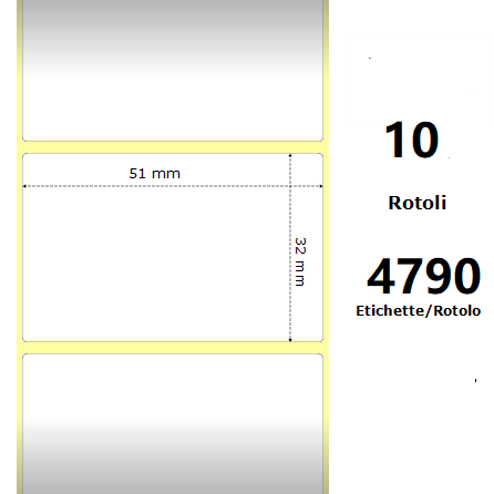 White 51x32mm,4790 Et/Rotolo Z-1000D, 2x1.3x3 Core, 10 Rolls
