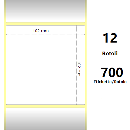 White 102x102mm, 700 Et/Rotolo Z-2000D 4x4x1 Core, 12 Rolls