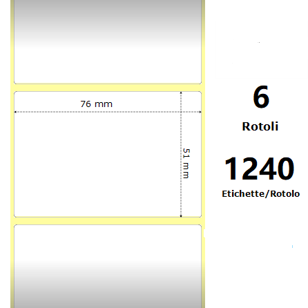 White 76x51mm,1240 Et/Rotolo Z-4000D, 3x2x1 Core, 6 Rolls