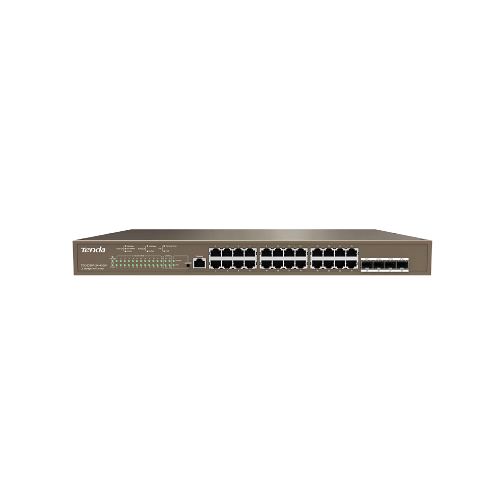 Tenda Switch Gigab PoE gestito L3 - 28port(24GE PoE +4SFP) | TEG5328P-24-410W