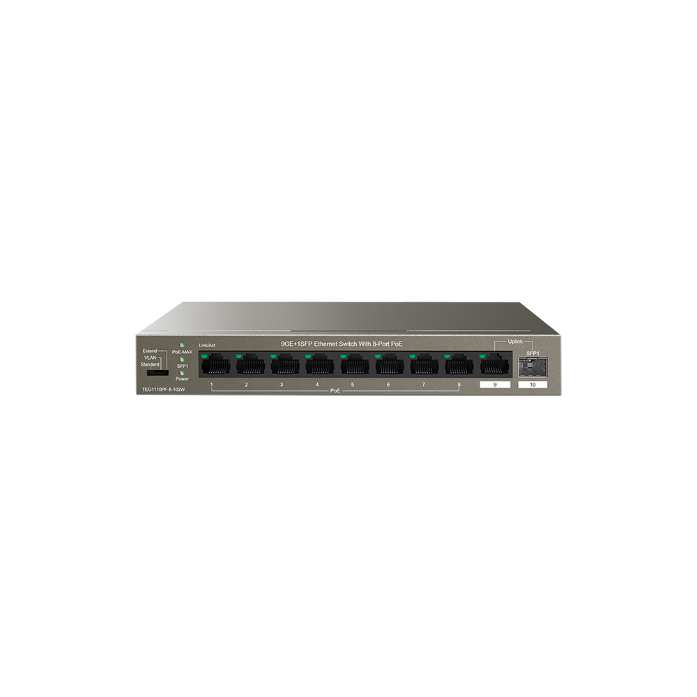 Tenda Switch Gigabit PoE - 10 porte (8 GE PoE + 2 GE) | TEG1110PF-8-102W