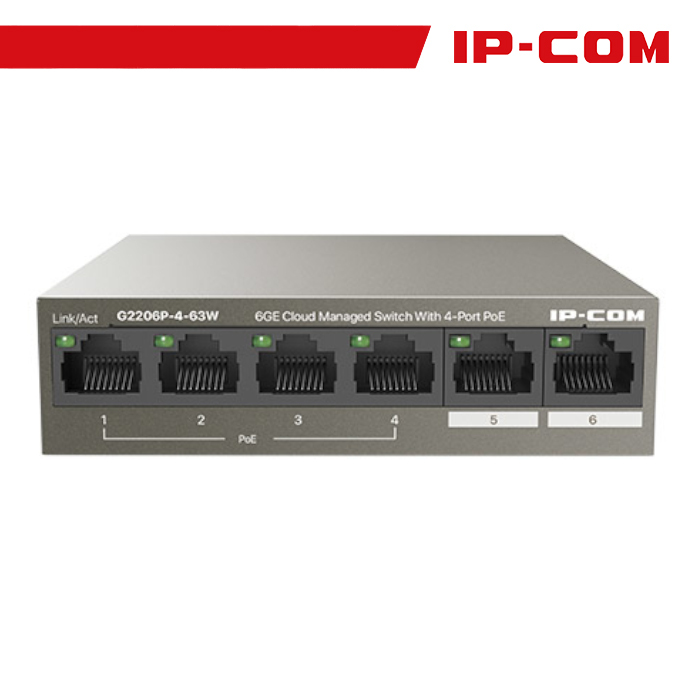 IP-COM Switch Gigab PoE cloud managed L2-6 port(4GE PoE+2GE)ProFi | G2206P-4-63W