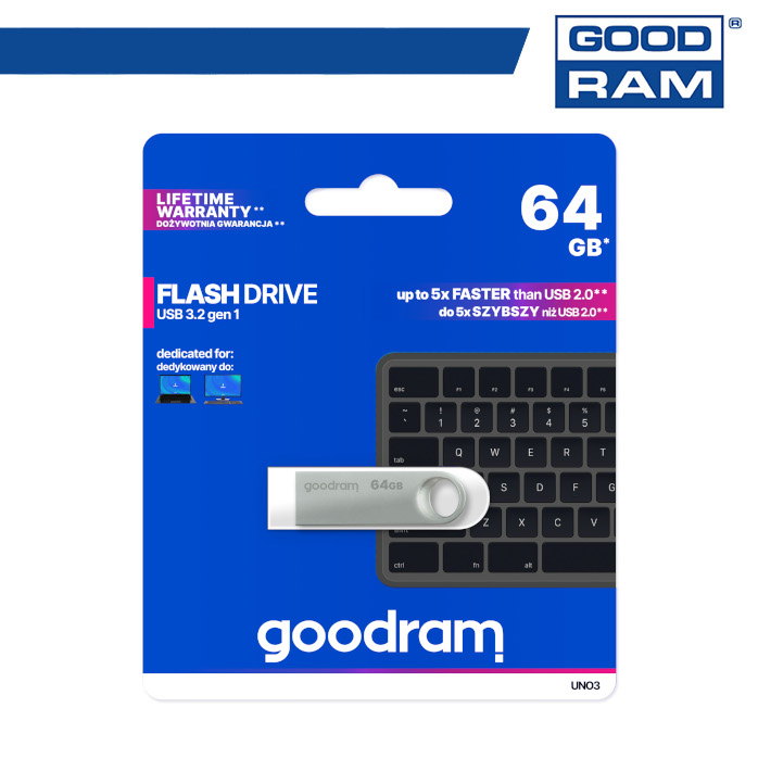 GoodRAM Pendrive 64GB UNO3 USB 3.2 - retail blister - UNO3-0640S0R11
