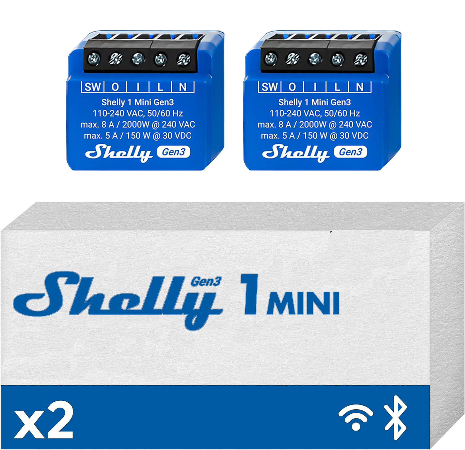 Shelly Mini 1 GEN3 2PACK- Smart Relay contatto pulito 8A AC/DC WiFi/BT/Matter