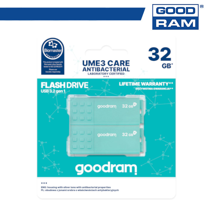 GoodRAM Pendrive 32GB UME3 - ANTIBATTERICA - USB3.0 - 2-pack - UME3-0320CRR11-2P