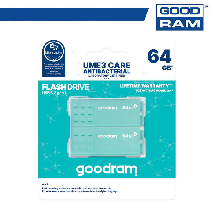 GoodRAM Pendrive 64GB UME3 - ANTIBATTERICA - USB3.0 - 2-pack - UME3-0640CRR11-2P