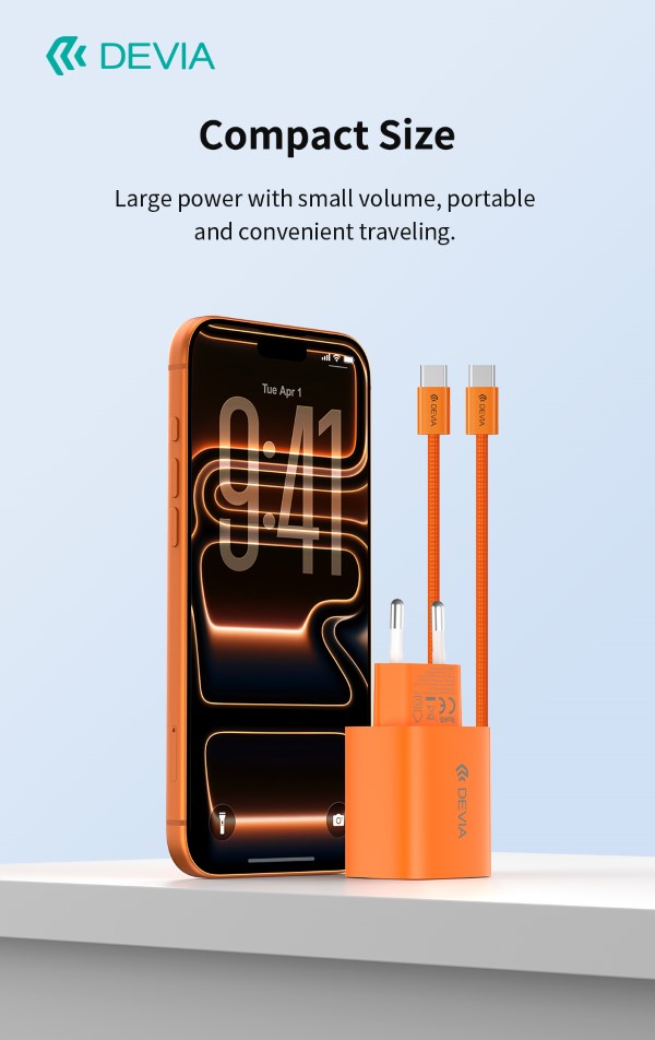 Ultra6 GaN Fast Charger PD 40W / EU 60W – Con Cavo incluso USB-C Ricarica Rapida Arancio