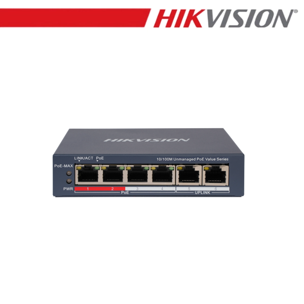 Hikvision Switch PoE Non Gestibile Fast Ethernet 6 Porte 45W - DS-3E0106P-E-M-B