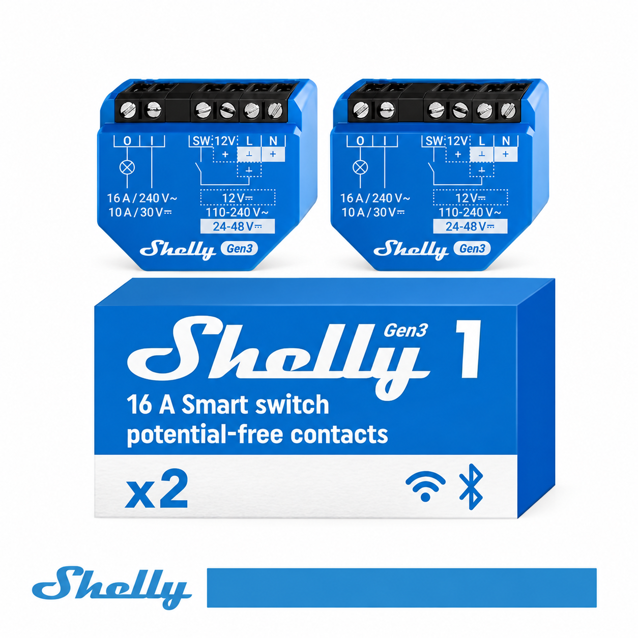 Shelly 1 Gen3 - Smart Relay contatto pulito 16A AC/DC WiFi/BT/Matter 2PACK